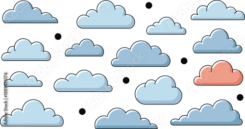 A colorful illustration of clouds and dots on a white background