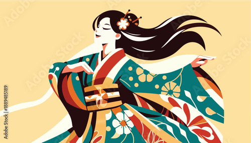 Girl in Kimono with Dynamic Design