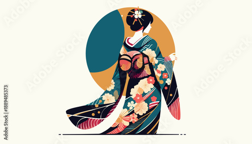 Girl in Kimono with Dynamic Design