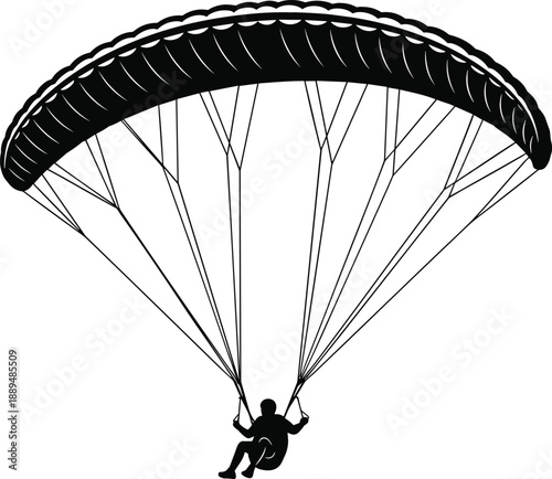 Paragliding silhouette icon with paraglider suspended from canopy for extreme sports adventure and outdoor recreation branding vector