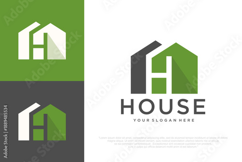 Modern House Logo Design with Letter H and Building Icon .vector illustration