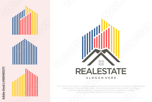 Real Estate Logo Design with City Building and House Icon .vector illustration