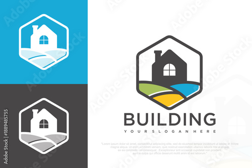 Real Estate Logo with Modern Building Icon . vector illustration