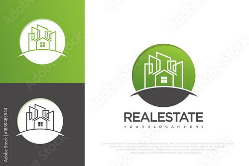 Real Estate Logo Design with City Building and House Icon .vector illustration