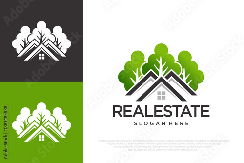 Real Estate Building Logo with Eco Tree Concept . Vector illustration