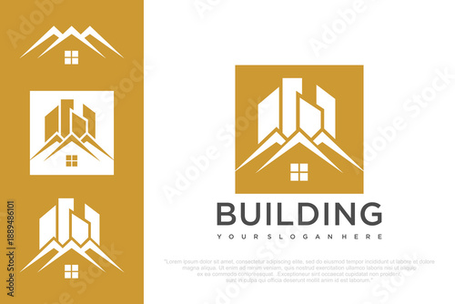 Real Estate Logo Design with City Building and House Icon .vector illustration