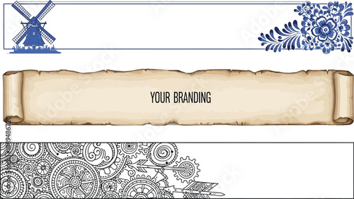 A collection of vector branding banners with unique designs and customizable text