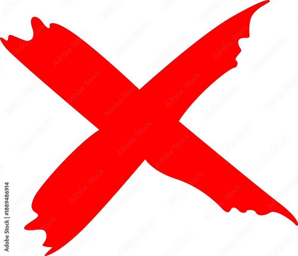 Obraz premium Bold red 'x' mark symbolizing error, denial, or incorrectness on a stark black background isolated on transparent background