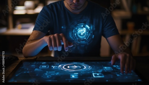 Man Interacting with Virtual Interface Technology.