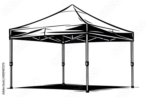 Line art illustration of a pop up tent depicting its structure for outdoor events