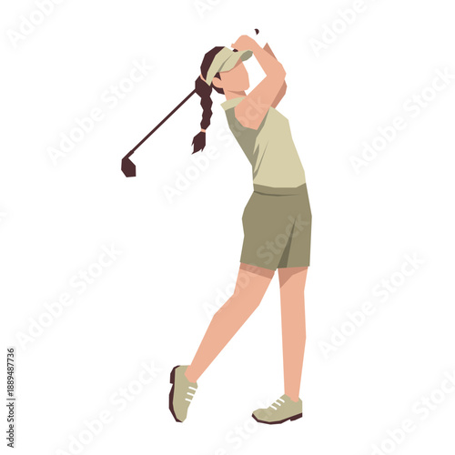 Golf girl players pose or movement when play with golf stick
