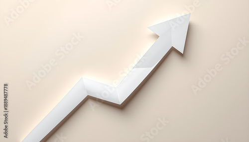 Paper cut style upward arrow on pastel background symbolizing business growth