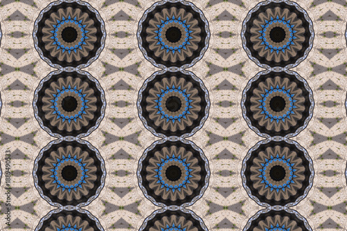 Abstract circle pattern with unique shapes and floral elements