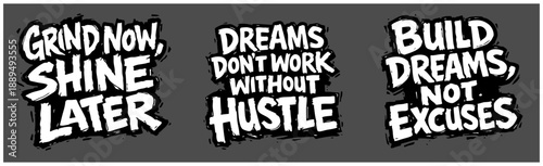 Bold Hand Lettered Hustle Quotes Typography Set for Streetwear and Posters