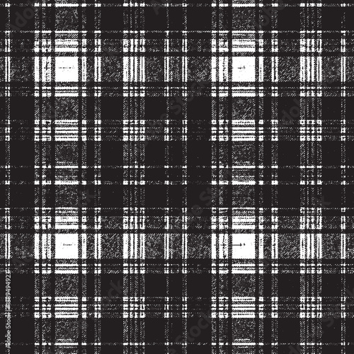 Black and White Plaid Grunge Texture Seamless Tartan Pattern Background