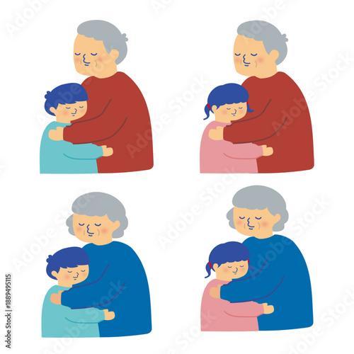 祖父祖母と孫のハグ/Grandfather and grandmother hugging their grandchild