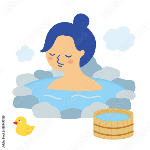 温泉に入ってる女性のイラスト/Illustration of a woman in a hot spring
