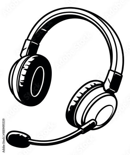 Line art illustration of a headset depicting a communication device for audio technology