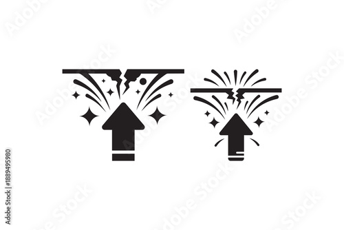 Arrow breaking through ceiling silhouette - Breakthrough concept for business success