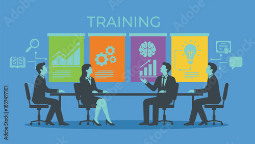 A group of business professionals engaged in a corporate training session together