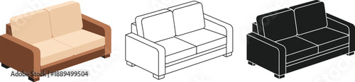 Three different style sofas in various colors and designs side by side
