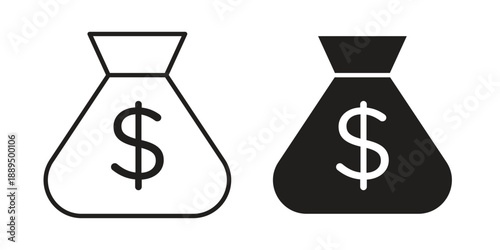 Money bag icon, line symbols on white background. EPS10