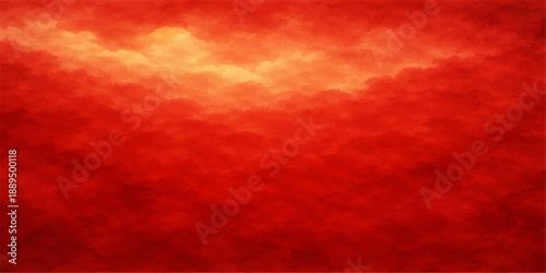 Red grunge background with hearts blending into a dramatic stormy sky of dark clouds and crimson sunset light for an abstract nature atmosphere