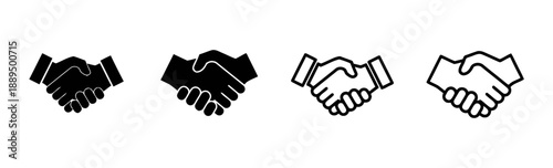 Handshake icon set for business agreement, partnership, and trust, graphic resources element, symbol of connection and collaboration, solid and outline versions.