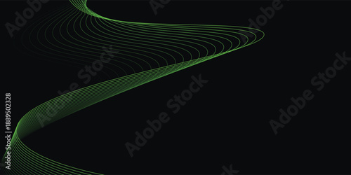 Dark Background with Smooth Green Curve Line Pattern for Futuristic, Elegant, and Tech-Inspired Design