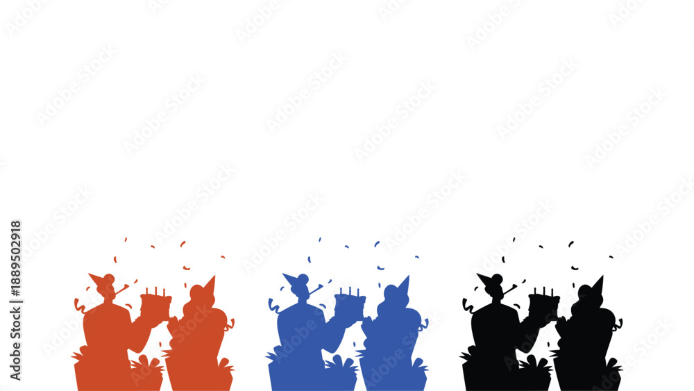 Obraz premium A colorful illustration of people celebrating a birthday with cake and gifts