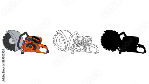 A colorful illustration of a chainsaw in different visual styles and formats