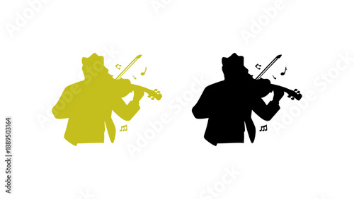 A colorful illustration of a man playing the violin in different artistic styles