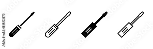 Screwdriver icon set tool hardware equipment vector illustration solid outline graphic design hand tool fixing