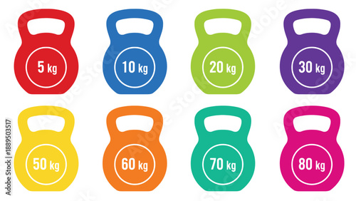 A colorful set of kettlebells in various weights for fitness and exercise