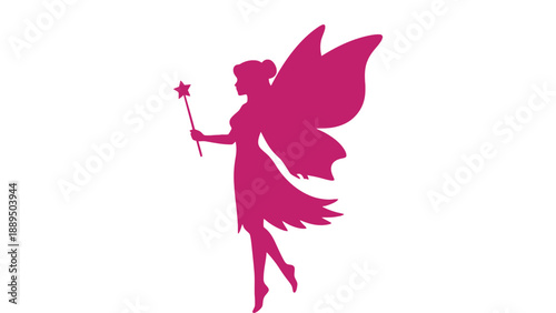 A pink fairy silhouette with wings and a magic wand in hand