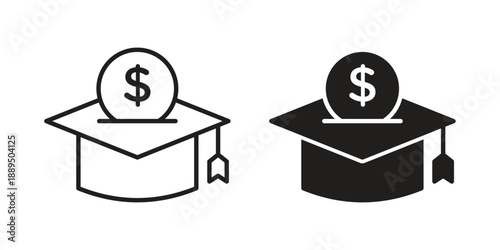 Scholarship icon, line symbols on white background. EPS10