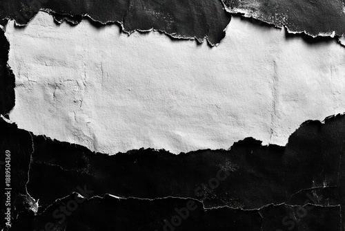 Wallpaper Mural torn black layers revealing a central rough white paper strip with jagged edges, high-contrast gritty and distressed minimalist abstract texture conveying age and rawness Torontodigital.ca