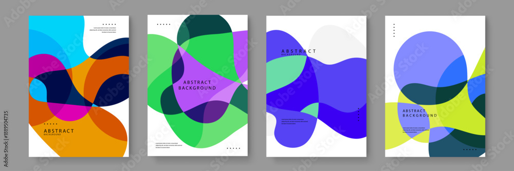 Fototapeta premium Elegant minimalist posters showcasing fluid wave movements and a contemporary color palette with overlapping semi-transparent shapes