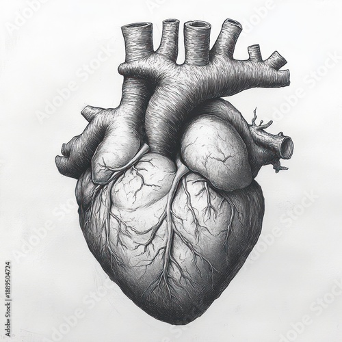 Wallpaper Mural Highly detailed monochrome illustration of a human heart showing veins, arteries, and anatomical structures with realistic texture and shading Torontodigital.ca