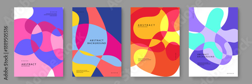 Professional collection of four abstract backgrounds featuring liquid aesthetic shapes and bold color palettes perfect for social media and prints