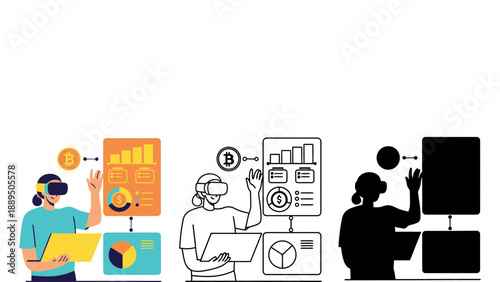 People wearing virtual reality headsets and interacting with digital data visualizations