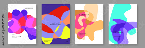 Set of four creative abstract layouts with fluid shapes and professional colors for corporate presentations and social media marketing