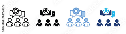 Team collaboration with cogwheel and speech bubble, symbolizing project management, teamwork, strategic planning, workflow optimization, business process, and efficient communication strategy