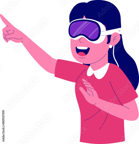 Young Girl Enjoying Virtual Reality Experience with VR Goggles