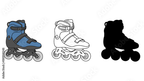 A colorful illustration of rollerblades in different styles and colors.