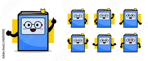 Cute Cartoon Book Characters Displaying Different Emotions and Facial Expressions for Education and Children Content