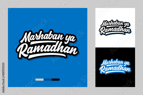 Ramadan Mubarak and Marhaban Ya Ramadhan Typography Vector Set, Beautiful Ramadan Mubarak and Marhaban Ya Ramadhan hand lettering typography vector collection