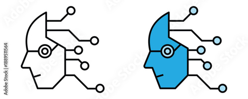 Artificial Intelligence and Technology Face Icon Digital Brain Network