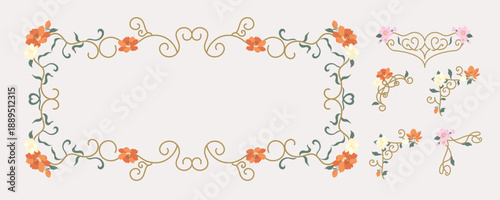Elegant Vintage Floral Frames and Decorative Ornamental Line Borders with neaveau design