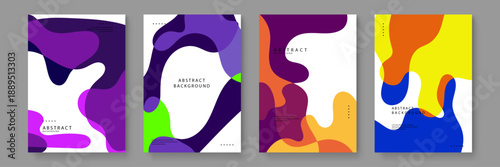 Collection of fluid abstract backgrounds with high contrast colors and organic wavy forms